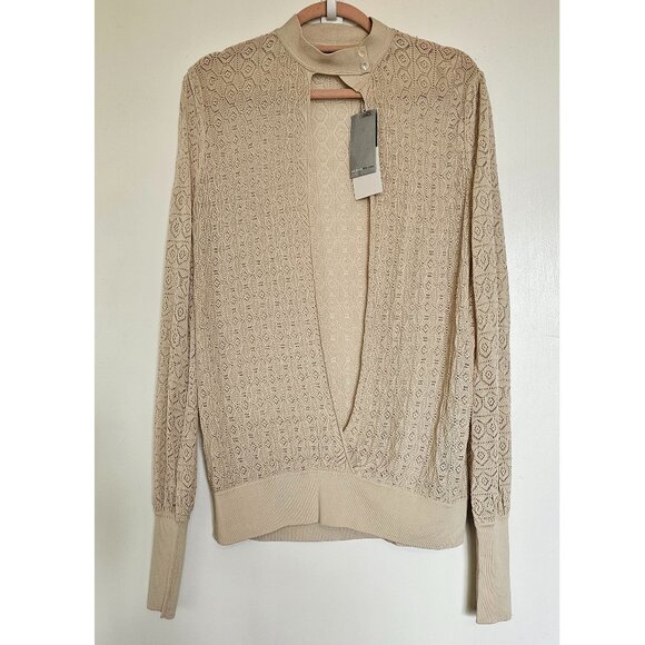 NWT! Vintage Bill Blass Long Sleeve Pointelle Split Back Blouse Delicate Sweater